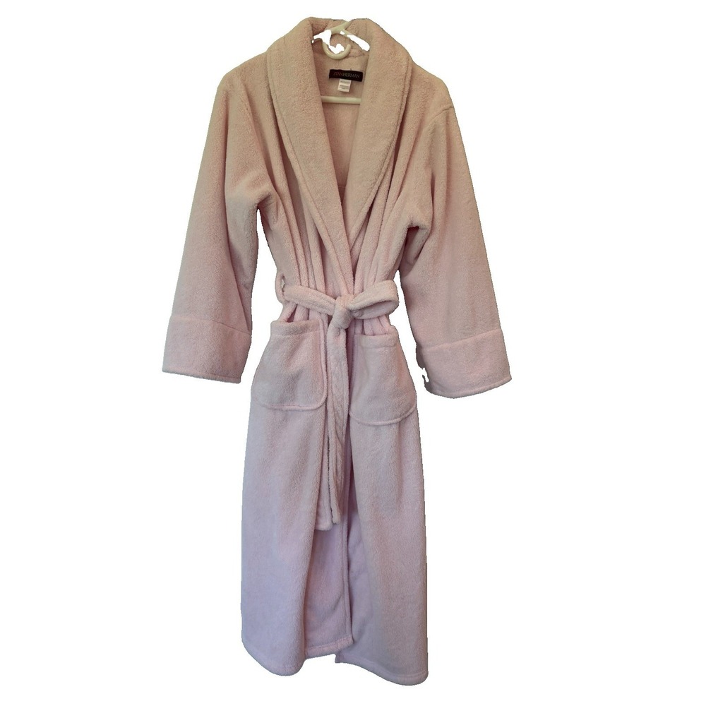 Stan Herman Women's Size Sm/Med Light Pink Plush Robe  Pockets Belt Super Soft